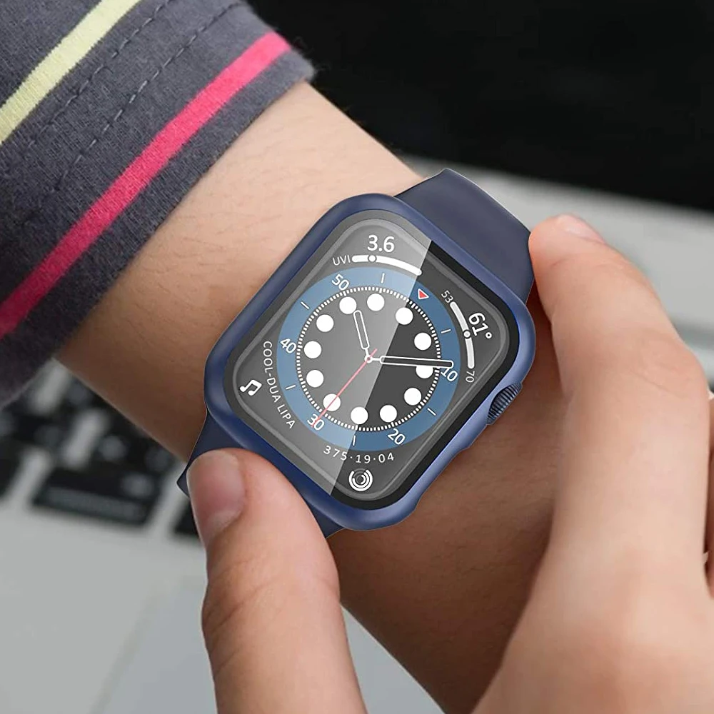 

For apple watch 6 se case 44mm 40mm Built-in Tempered Glass Screen Protector for iwatch series 5 4 Hard PC Shockproof Bumper