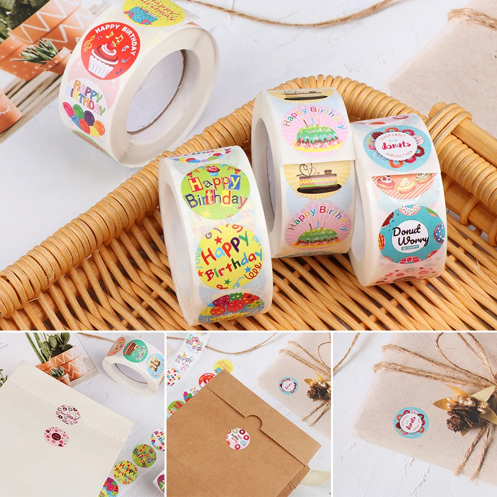 500 шт. 1 дюйм Мультяшные стикеры &quotДень рождения&quot для детей бумажную этикетку