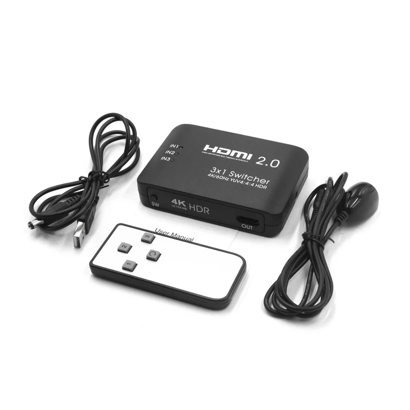 

HDMI Switcher Splitter 3 in 1 Out Support 4K@60Hz and HDR with IR Remote Control for Laptop Projector HDTV PS4 TV Box