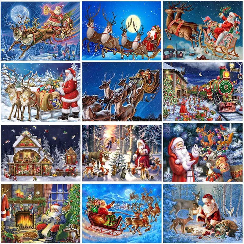 

DIY 5D Diamond Painting Scenery Diamond Embroidery Santa Claus Cross Stitch Full Round Drill Mosaic Christmas Gift Home Decor