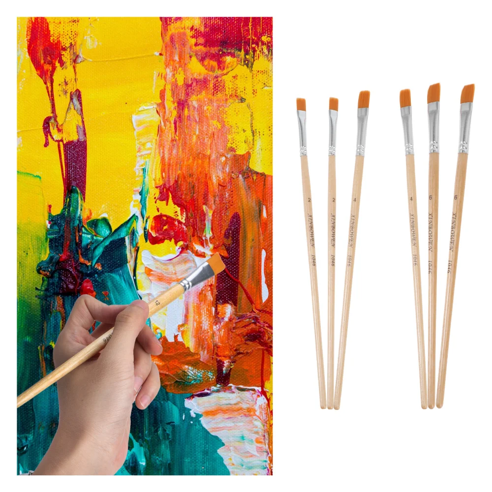 

12Pcs Paint Brushes Nylon Hair Brushes Art Flat Head Pens Painting Tool for Watercolor Oil Painting(Champagne)