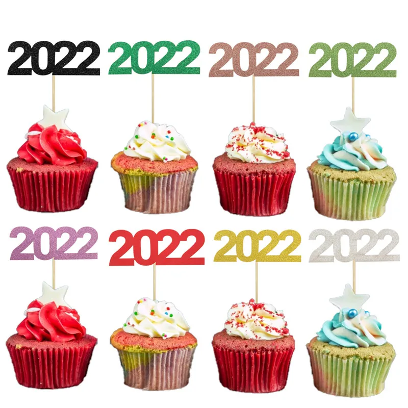 

12Pcs Number 2022 Cupcake Toppers Happy New Year Merry Christams Cake Decoration Xmas New Year 2022 Party Anniversary Supplies