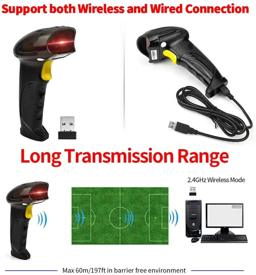 Беспроводной сканер штрих кодов USB лазерный автоматический считыватель ручной