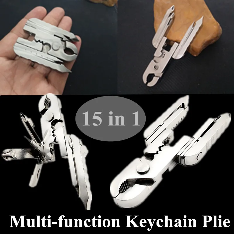 

15 In 1 Portable Hand Tool Home Camping Stainless Steel Survival Folding Bottle Opener Plier Keychain Knife Screwdriver Set Tool
