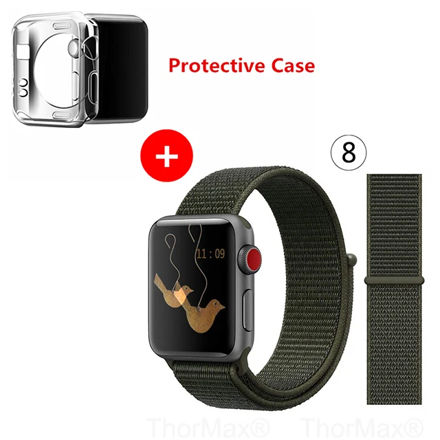 Нейлоновый спортивный бесшовный ремешок для наручных часов iwatch, 4 цвета, в полоску, легкий мягкий сплетенный ремешок для наручных часов Apple Watch 4 серии 3/2/1 38 мм 42 мм 40 мм 44 мм - Цвет ремешка: 8-Cargo Kahki