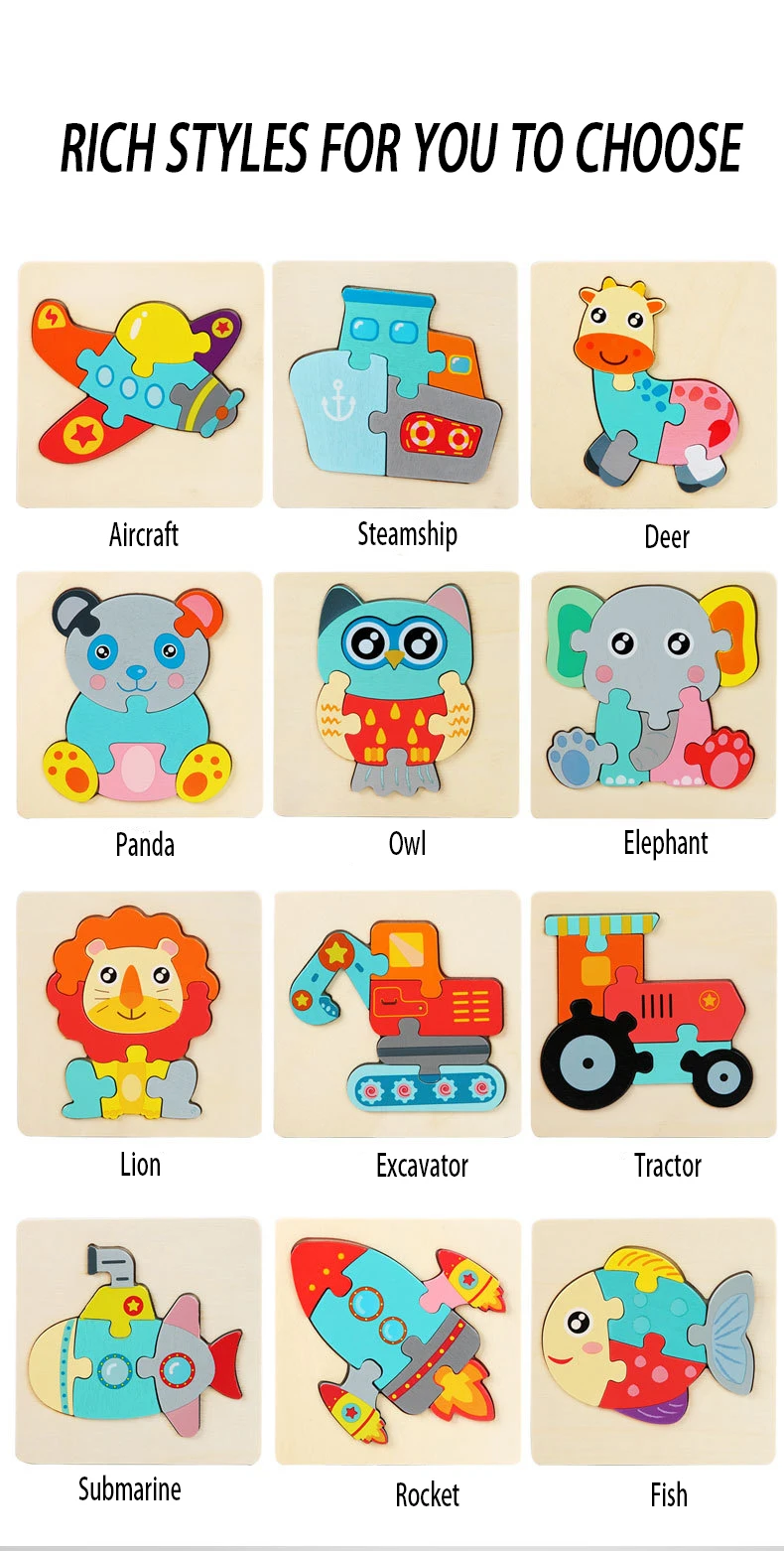 Деревянные игрушки для детей 3D головоломки Мультяшные животные транспортное