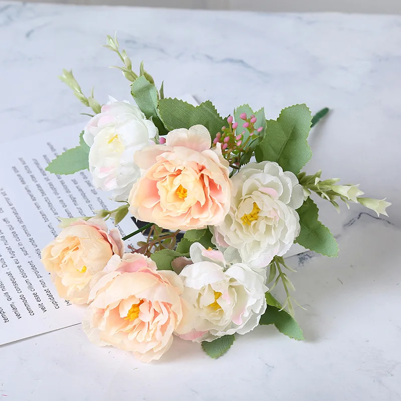 6 головок Пион Искусственные цветы букет дешевые поддельные для дома Свадебные