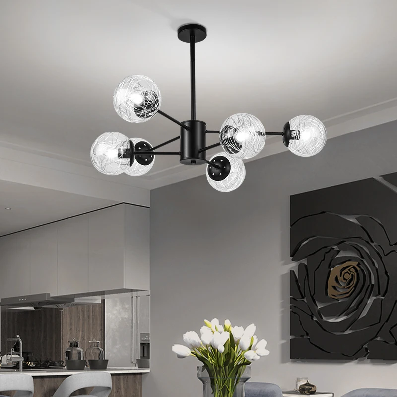 

Nordic LED Round Glass Ball Chandelier Bedroom Dining Living Room Light Modern Minimalist Indoor Decoration Fixture Lamp