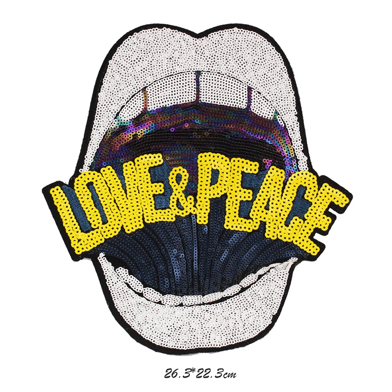 "LOVE& PEACE" большие красные губы хип-хоп рэпер железная одежда для аппликации вышитые блестки нашивки для одежды DIY мотив аппликация