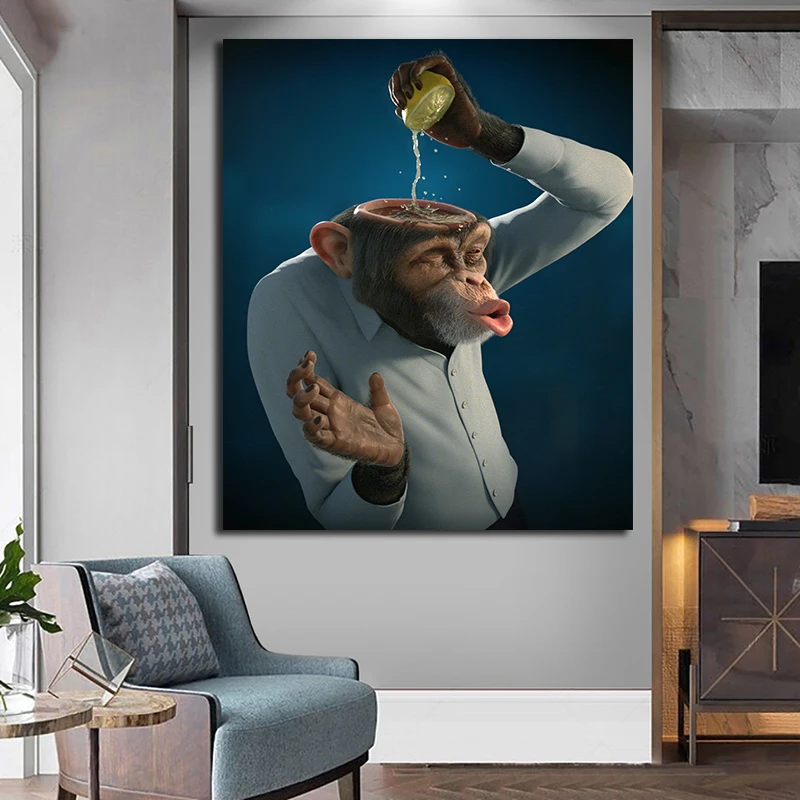 OUCAG забавная картина с изображением лимонной обезьяны на стену гориллы постер