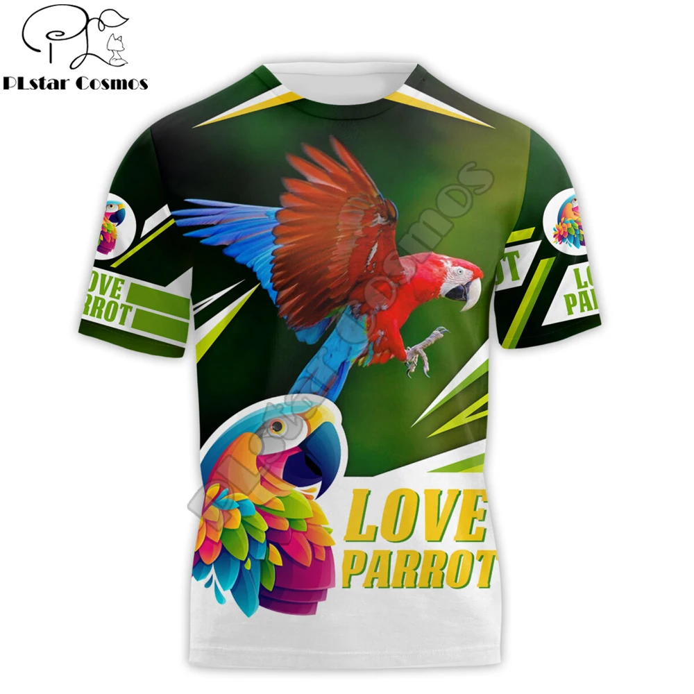 

Лидер продаж, Мужская футболка с 3D-принтом красивого любящего попугая, летняя повседневная футболка в стиле Харадзюку с коротким рукавом, т...