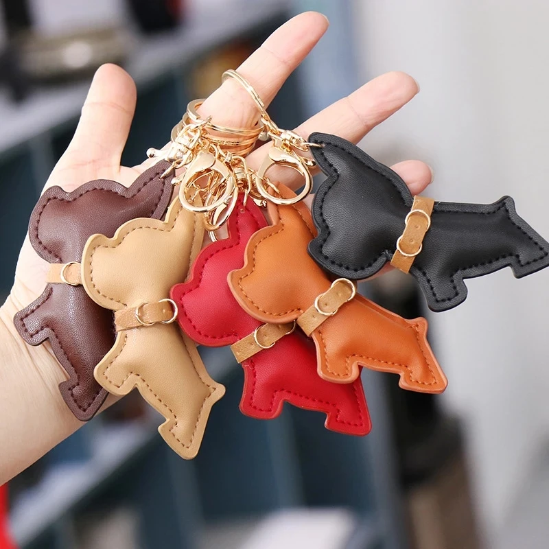 

Luxury Brand Design PU leather French Dog Keychain Bag Charms Metal Keyring Cartoon Puppy Shiba Key Chain Women Party Jewelry