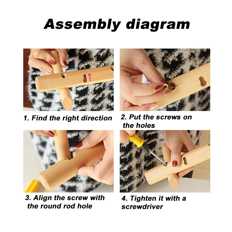 

Beech Rod Wall Coat Hook Free-Perforated Porch Wood Rack Hanger with Screw and Glue