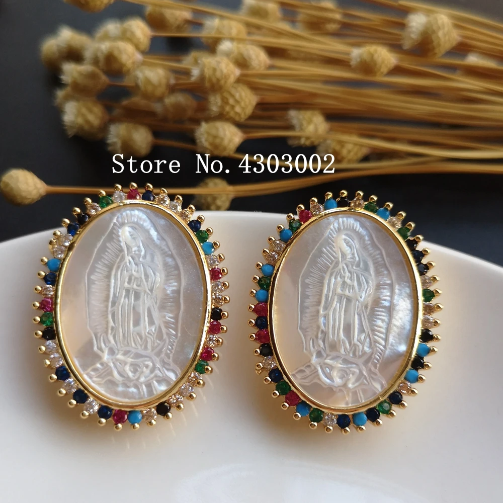 20pcs/lot Natural AAA CZ Virgin of Guadalupe Mother Pearl Shell Pendant MOP Charms | Украшения и аксессуары