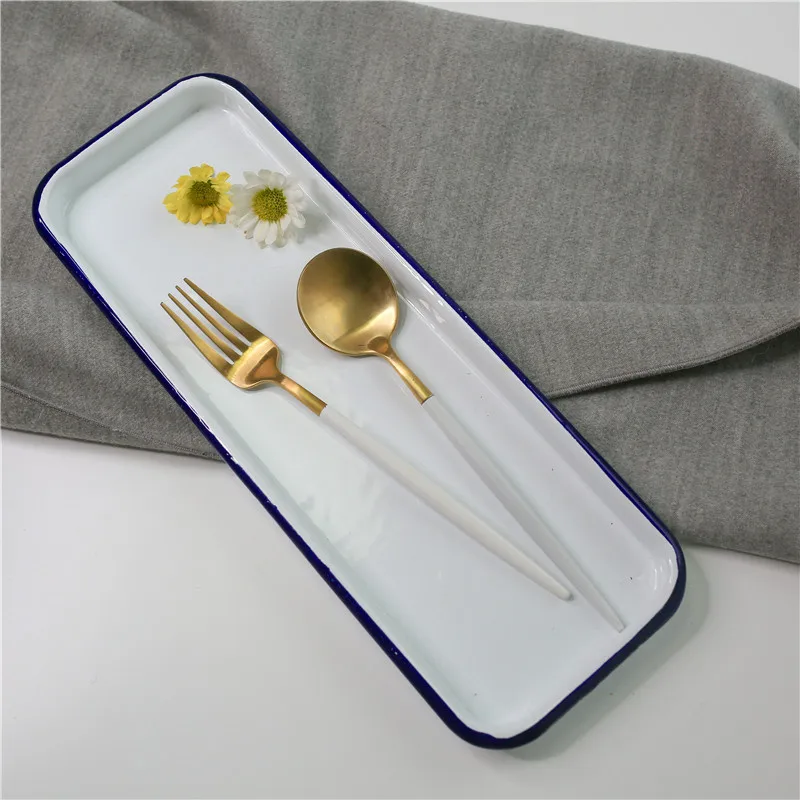 35 см белый с синим завитком прямоугольная Марка винтажная эмаль блюдо для суши