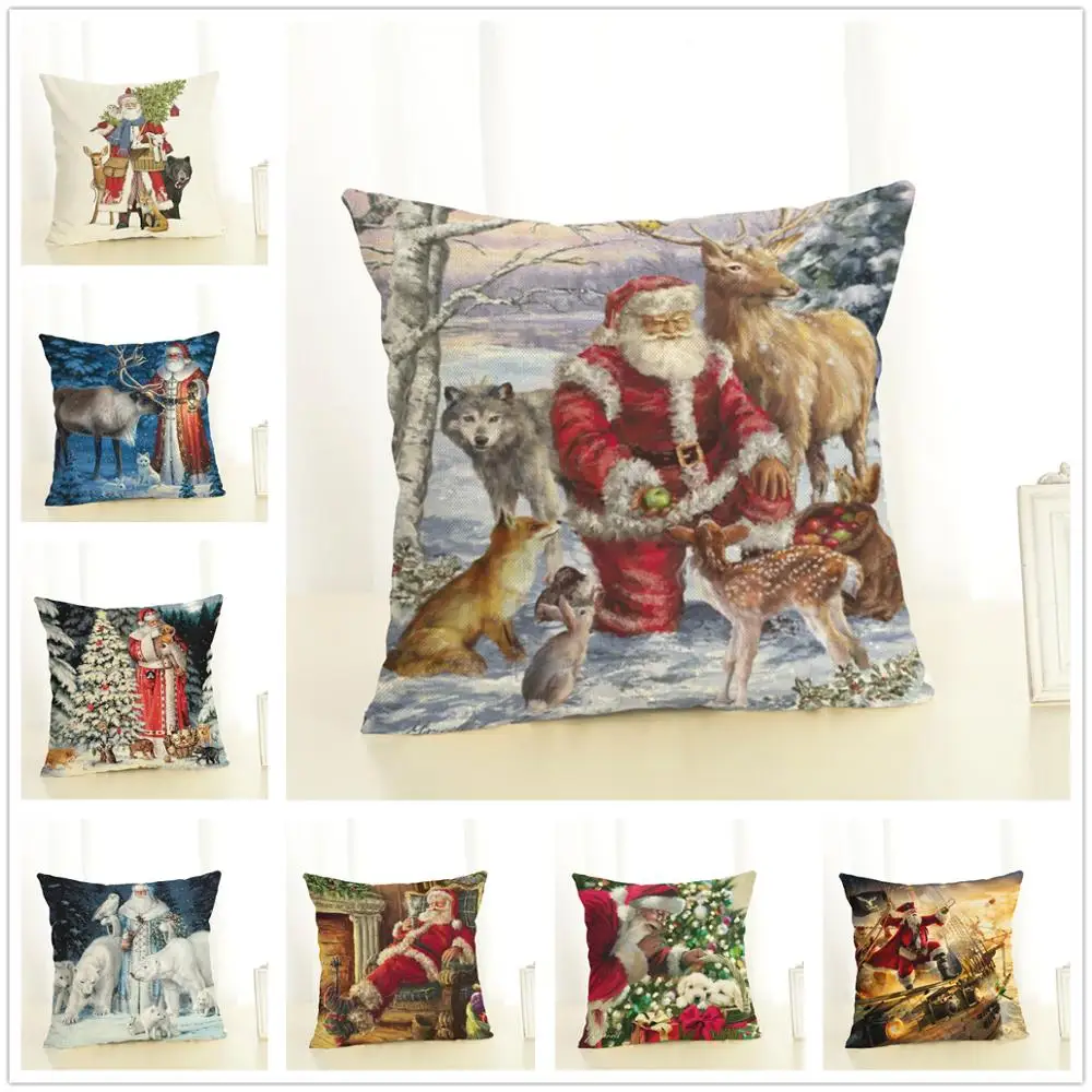 Рождественские Чехлы для подушки льняная хлопковая квадратная наволочка