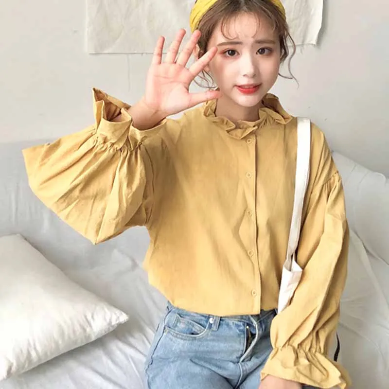 Белая блузка в Корейском стиле женские рубашки одежда Харадзюку Женские топы и