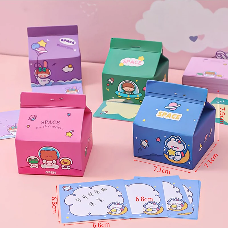 

200sheets Astronaut Milk Carton Note Book Removable Boxed Sticky Note Paper Set Desktop Message Paper Office Cute Memo