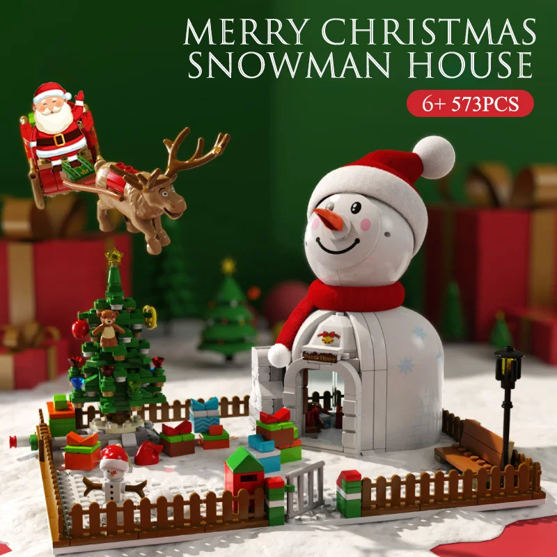 

Creative Winter Village Christmas Snowman Gift House Building Blocks DIY LED Shining Xmas Tree Santa Claus Figures Bricks Toys