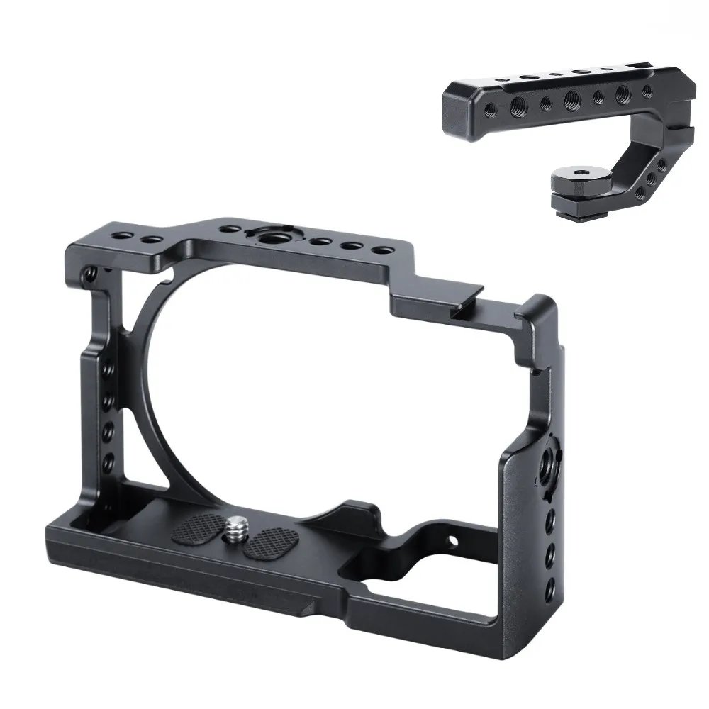 UURIG R009 деревянная рукоятка для sony A6400 A6300 металлическая клетка A6400 камера клетка стабилизатор аксессуары для зеркальных фотоаппаратов - Цвет: Cage and Metal Grip