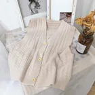 Однотонный вязаный однобортный Кардиган с V-образным вырезом, жилет, женский осенне-зимний свитер без рукавов в ретро стиле