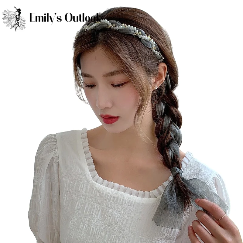 

Hair Scarf Scrunchies Chiffon Pearl Floral Streamer Headband Female Tied Hair Hairpin Headband Bellydance Accessories for Women