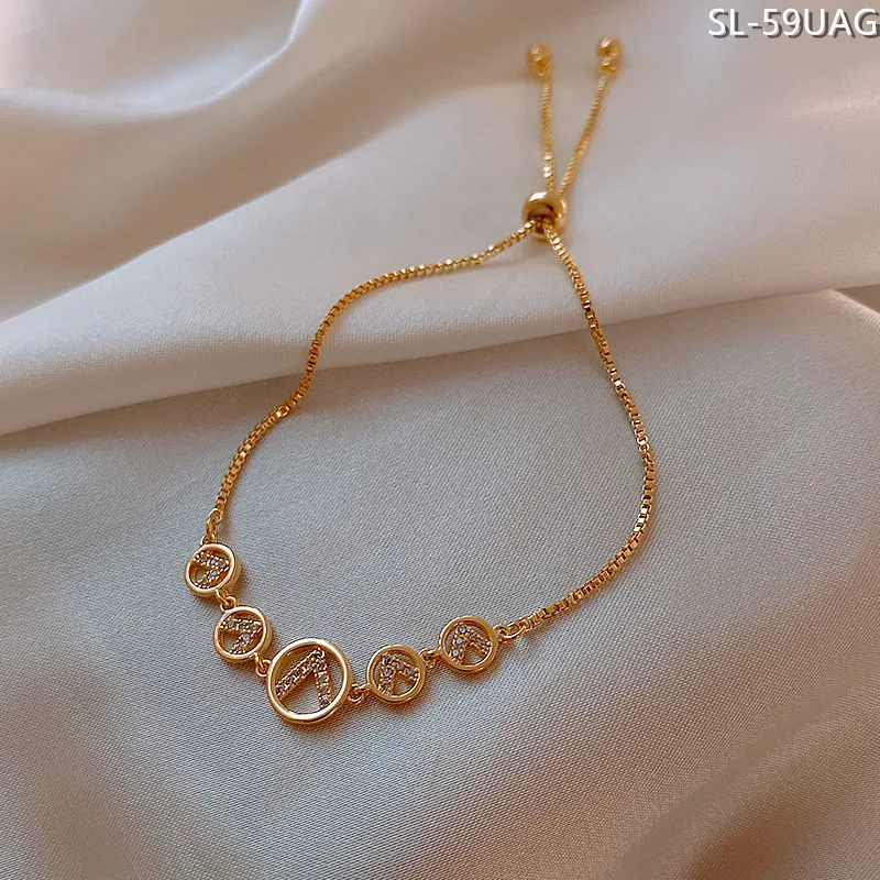 

The New Design Fashion Elegant Gold Color Charm Round Bracelet for Women Jewelry Luxury Crystal Stone Dainty Bracelet