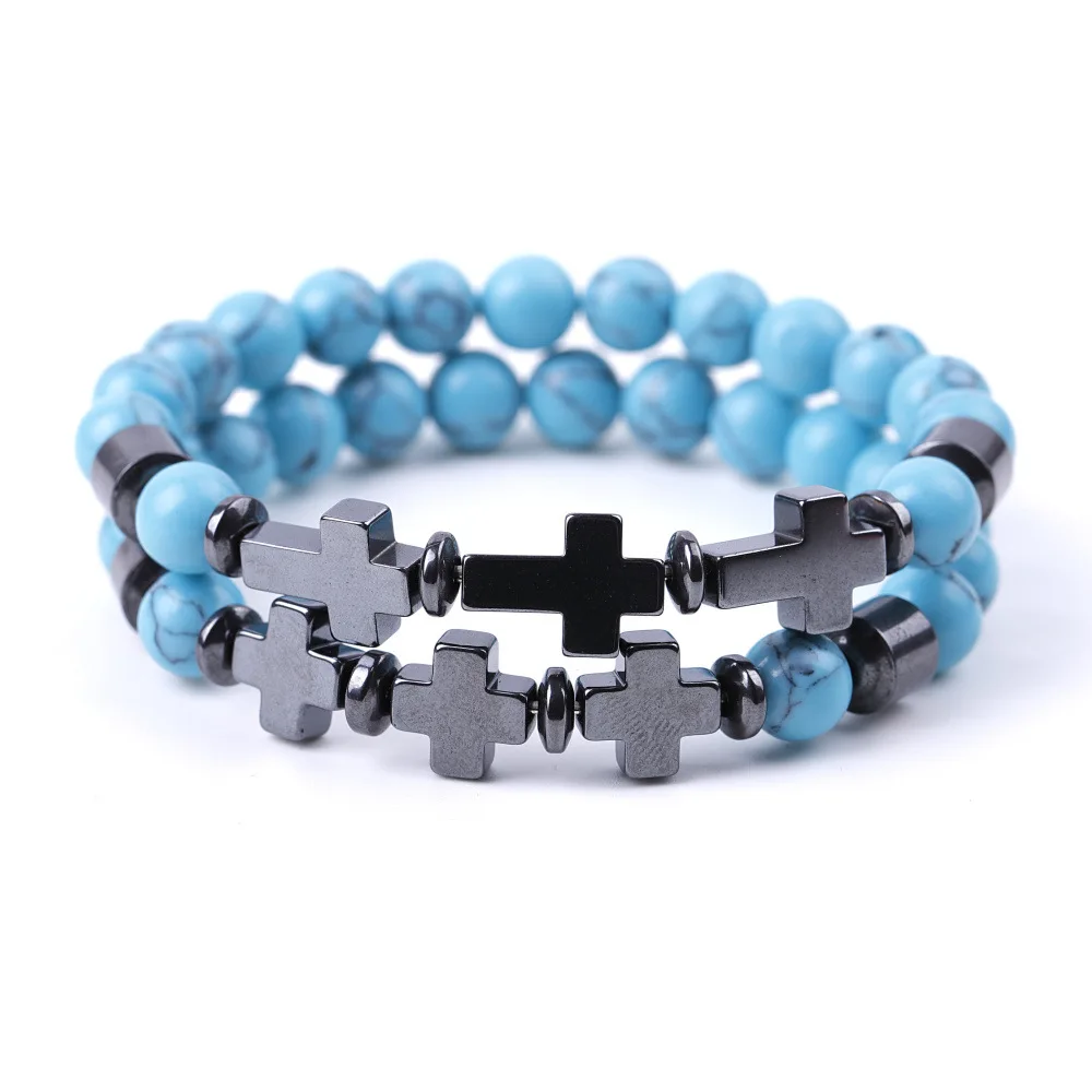 

Синтетические 8 мм Kallaite Камень бусин гематита с изображением крест браслеты для мужчин и женщин, ювелирное изделие, Подарок Йога вечерние юв...