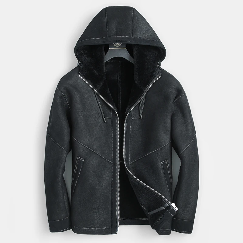 Новинка Мужская кожаная куртка меховое Мужское пальто из овечьей кожи зимние