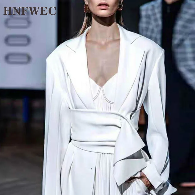 

Bandage Coat For Women Notched Ruched Elegant Long Sleeve Casual Minimalism Coats Female 2020 New Fashion Style Clothing K341