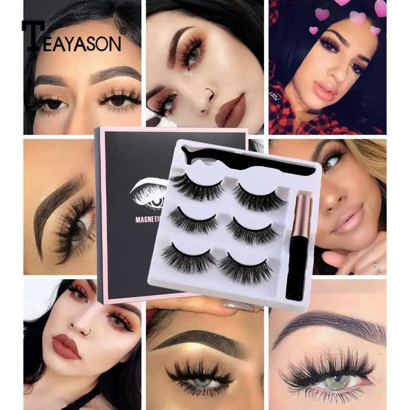 

Three Pairs 3D Magnetic Eyeliner Liquid False Eyelashes Set Waterproof Sweatproof Magnet Eyelashes Long-lasting Makeup TSLM1