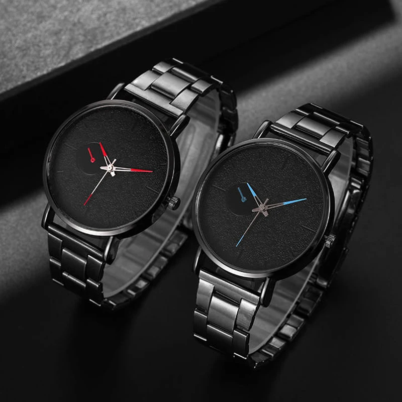 Черные мужские s стальная лента для часов простые кварцевые деловые наручные