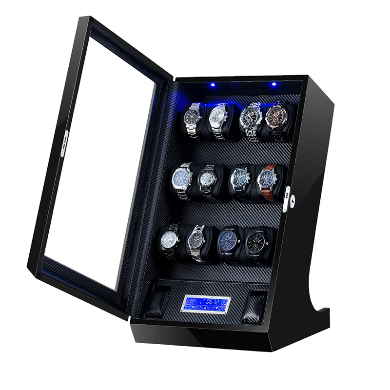 

12+2 Slots Automatic Watch Winder Box Mechanical Display Storage Watch Shaker Case Anti-magnetic Male Wristwatch Winding Box