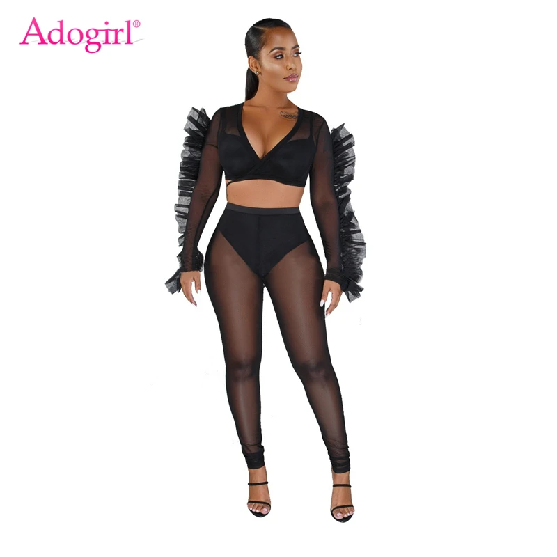 Adogirl черный прозрачный сетчатый комплект из двух предметов женский сексуальный