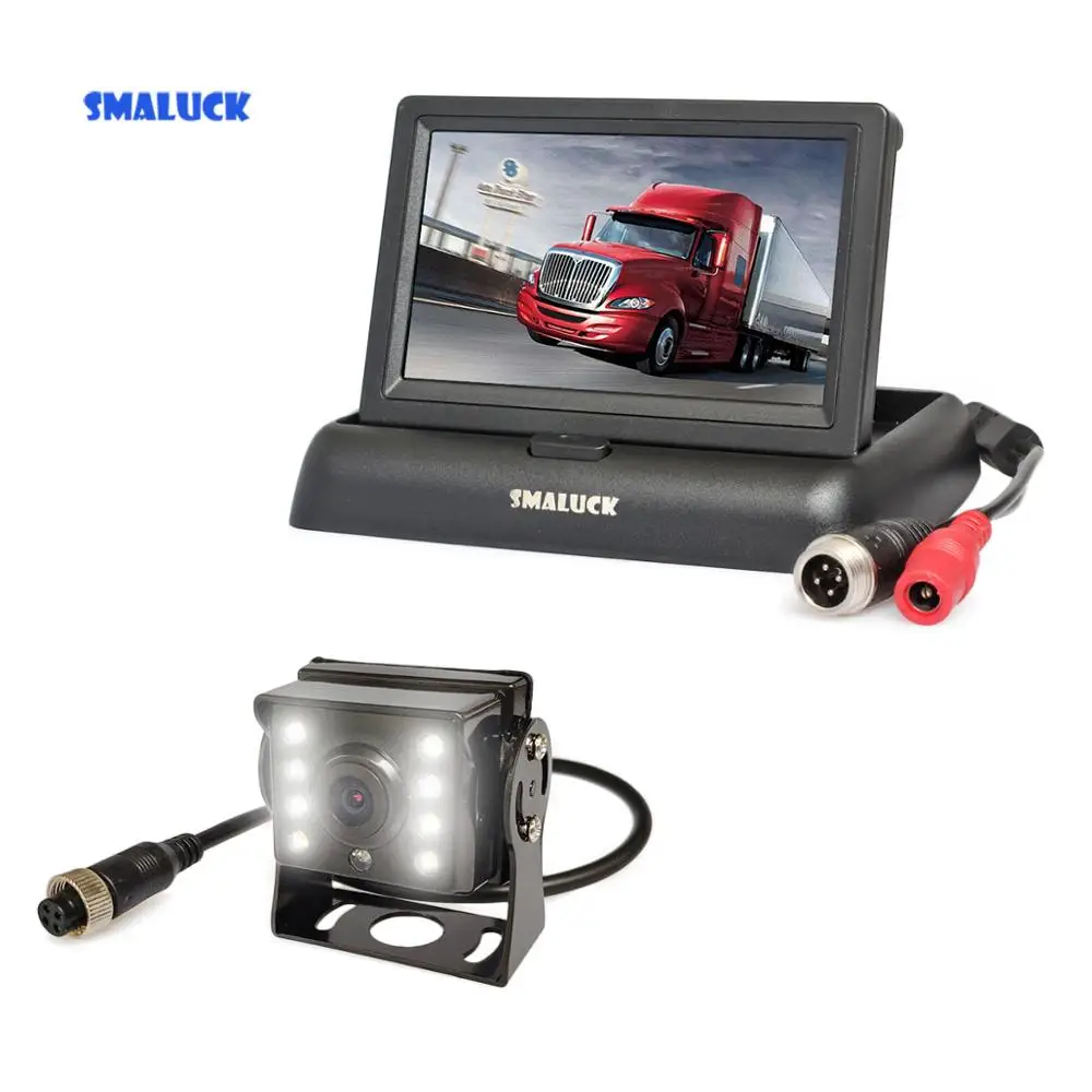 

SMALUCK 4.3" Reverse Rear View Car Monitor Waterproof CCD LED Night Vision Backup Camera for Bus Truck Camera free Car Charger