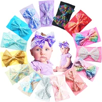 15 colors super stretchy soft baby girl headbands with 5 bling sequins festival hair bows nylon head wrap for newborn baby girl