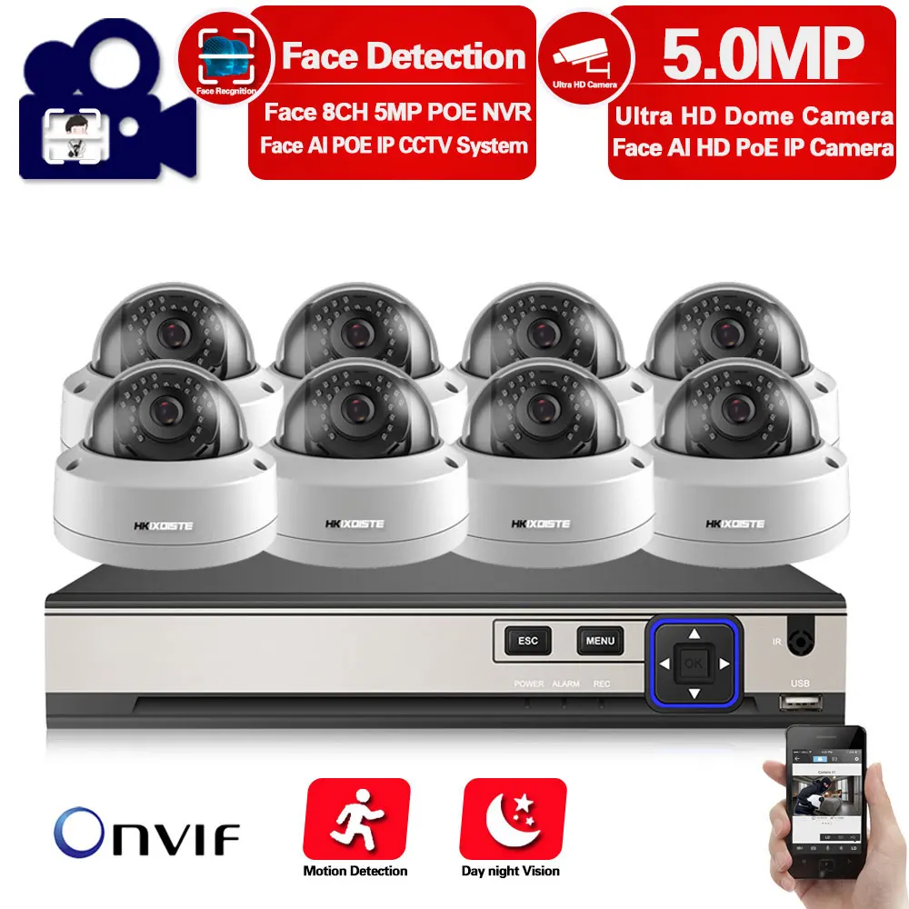 Распознавание лиц 8CH 5MP NVR Наборы Камера видеонаблюдения комплект Системы POE