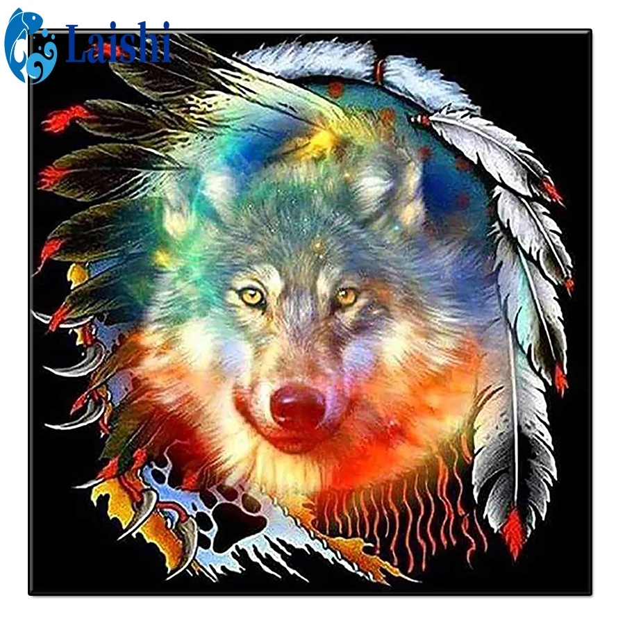 

Indian feather, wolf, totem Diamond Painting Full Square/Round Drill 5D Diamond Embroidery Sale Diamond Picture Home Decor Gift