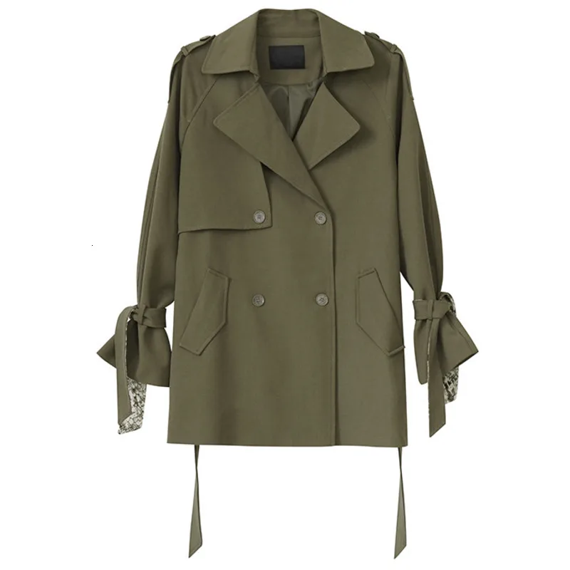 

Fashion Tide Autumn And Winter New Fashion Solid Color Lapel Double-breasted Straight Through Short Windbreaker Women PB719