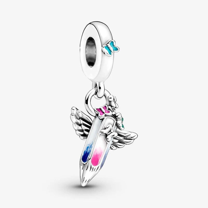 

plata charms of ley 925 Silver Colorful Angel Wings Crayons Charms Fit Original Pandora Bracelet Woman Fashion Fine Jewelry Gift