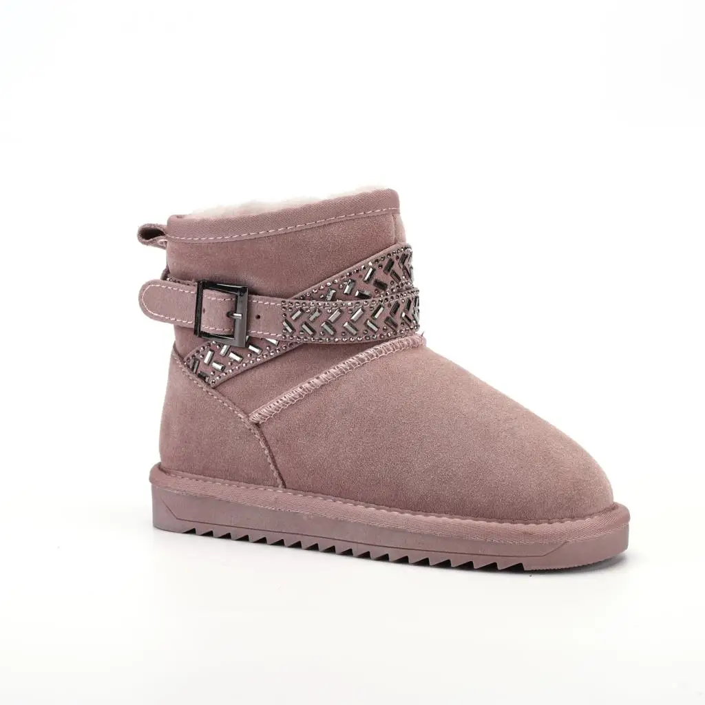 

Children Sheepskin Wool Fur Winter Warm Snow Boots with Decorative Belt