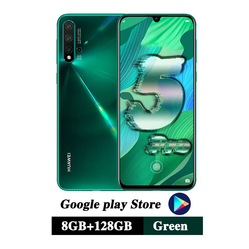 Мобильный телефон HuaWei Nova 5 Pro, 8 ГБ, 128 ГБ, четыре ядра, 6,39 дюймов, OLED экран, сканер отпечатков пальцев, Android 9,0, 40 Вт, SuperCharge, NFC - Цвет: 8G 128G green