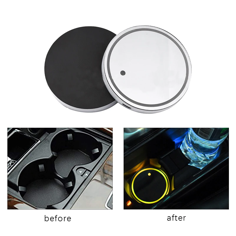 

2PCS Universal Car LED Luminous Water Cup Anti-slip Mat light UBS Car Atmosphere Light Color Water Coaster for car