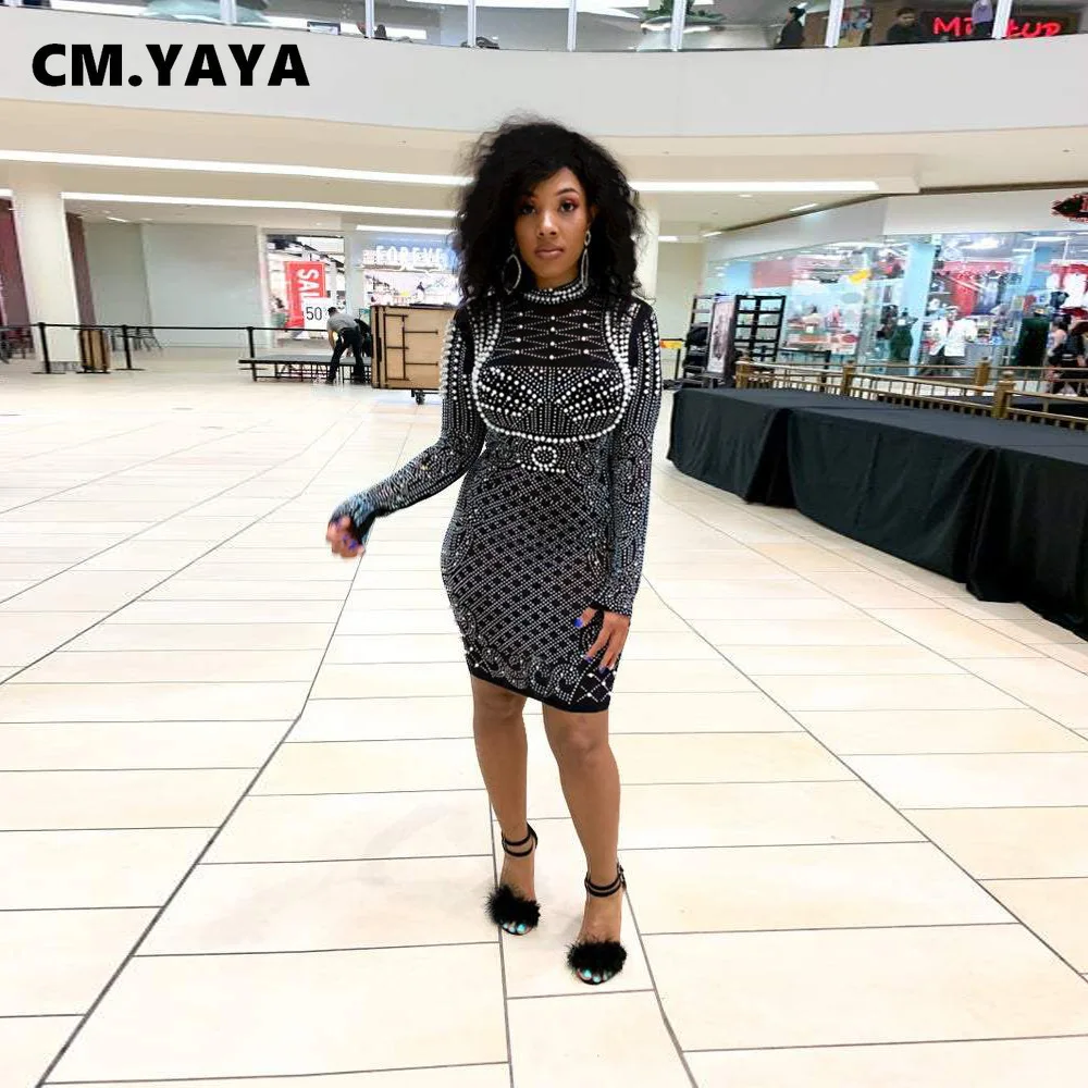 Женское мини-платье с длинным рукавом CM.YAYA эластичное облегающее платье-карандаш