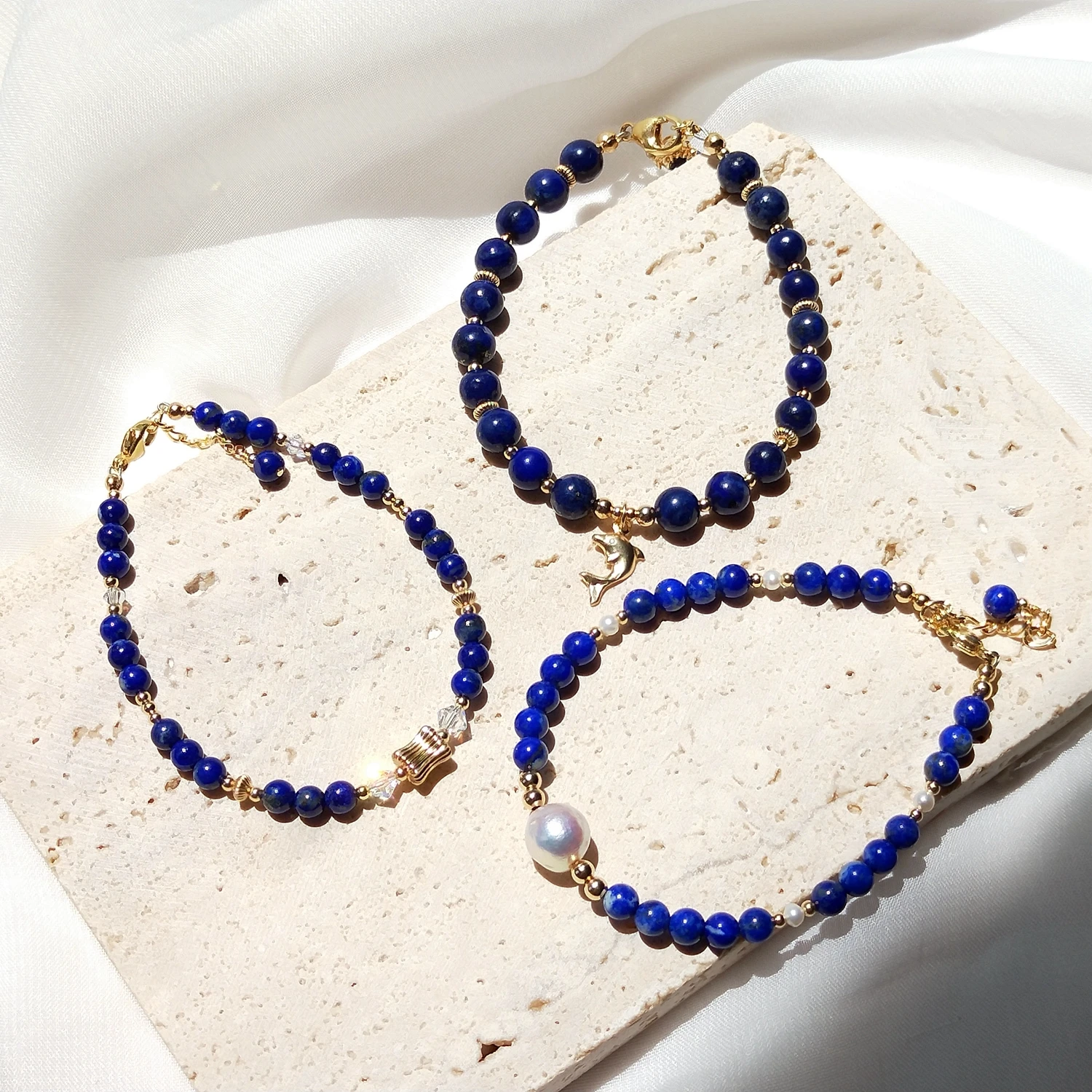 

Браслет Lii Ji Lapis Lazuli 14K с золотым наполнением, натуральный камень 4 мм/6 мм, настоящий жемчуг, австрийский хрусталь, ручная работа, ювелирные изделия для подарка