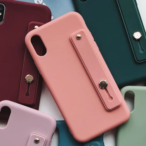 Простой ярких цветов браслет кронштейн чехол для iphone 11 Pro Max 8 7 плюс 6 для iphone X XR XS MAX чехол для apple силиконовый чехол - Цвет: Begonia color