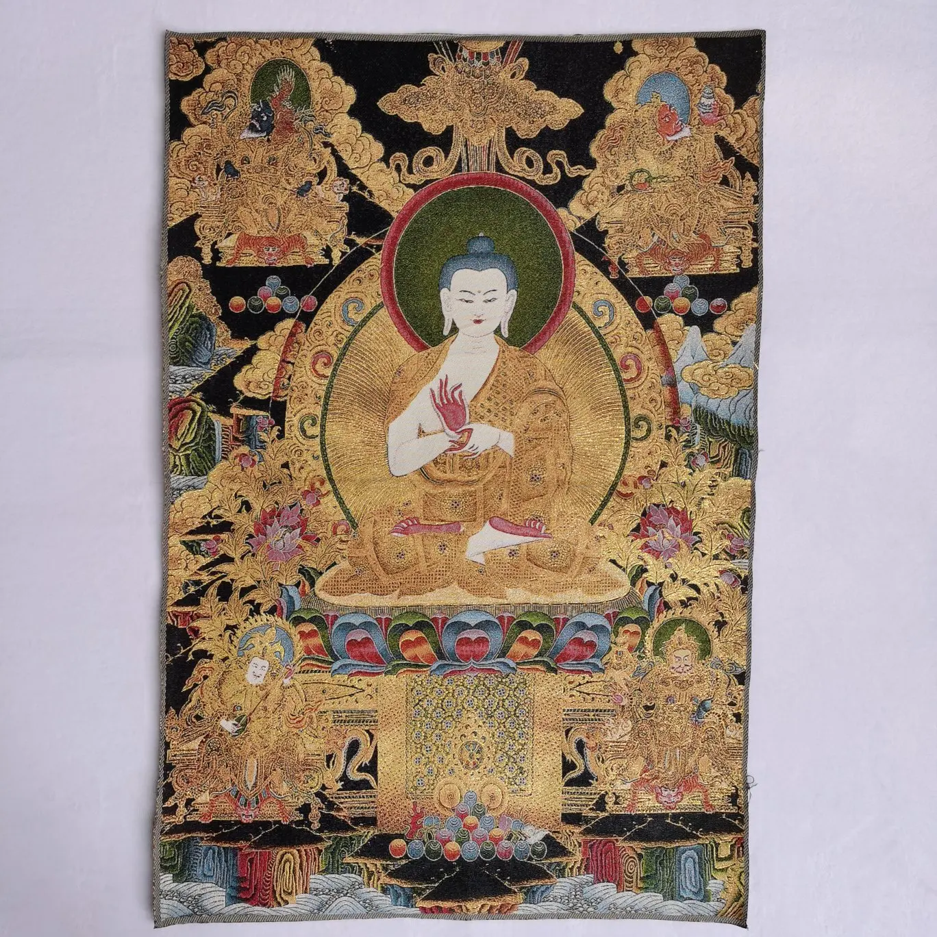 

36" Tibet Tibetan Embroidered Cloth Silk Buddhism Sakyamuni Buddha Tangka Thangka Mural Buddha Home Decor