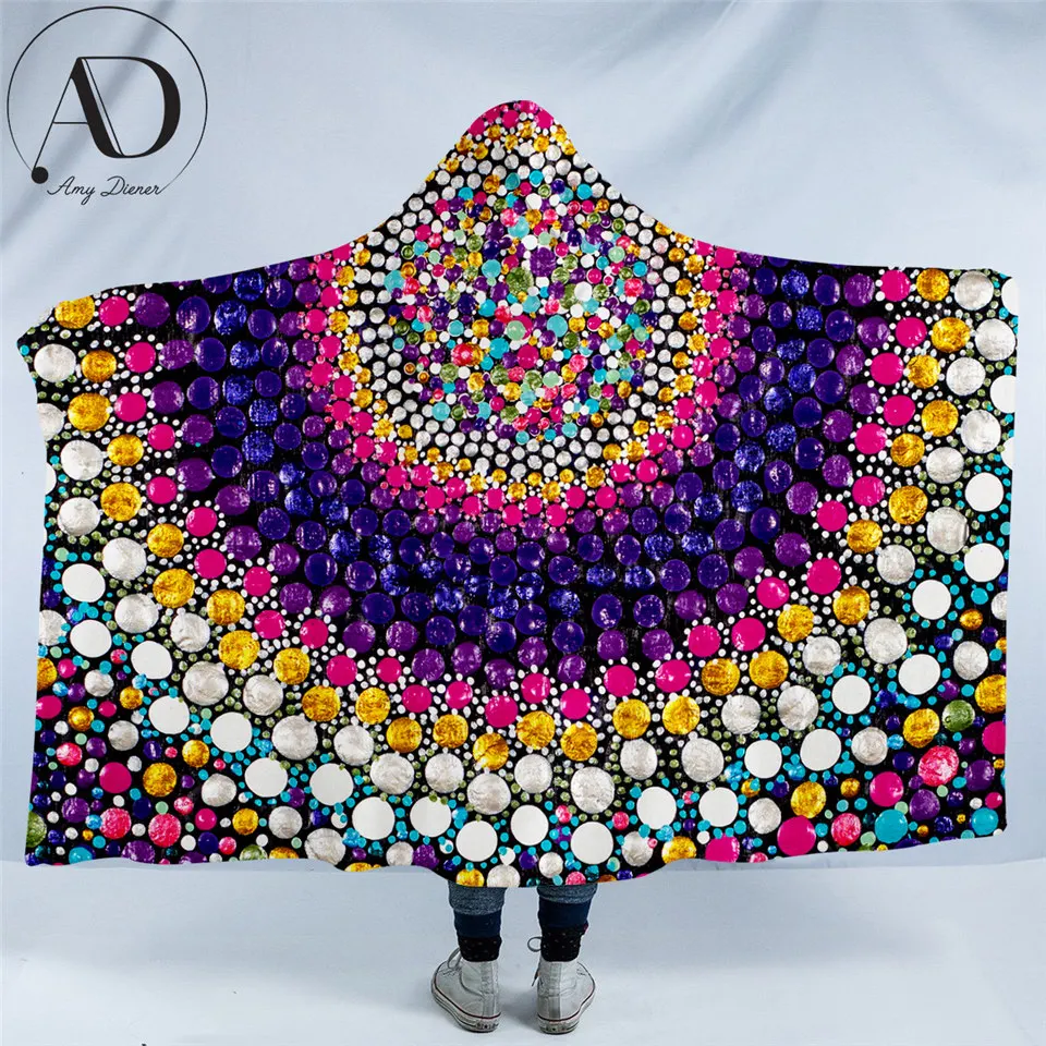 

Candy by Amy Diener Hooded Blanket for Adults Colorful Sherpa Fleece Blanket Dots Art Wearable Blanket Abstract Purple Mantas