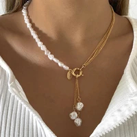 baroque simulated pearls long tassel pendant necklace for women beaded link chain necklace 2021 trend lariat wedding jewelry