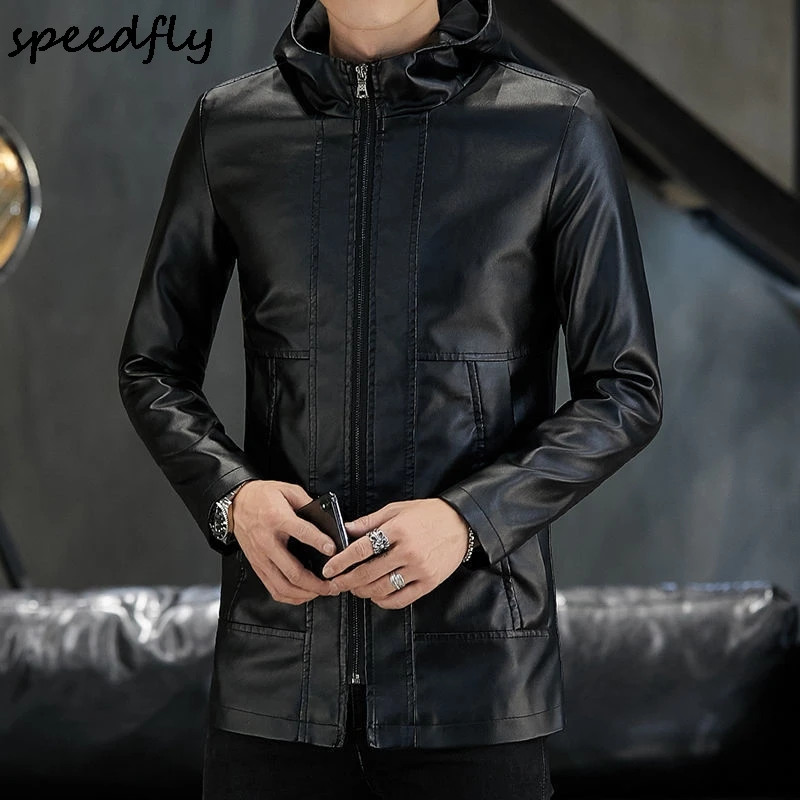 Мужская кожаная куртка с капюшоном черный жакет из 2021 натуральной овечьей кожи
